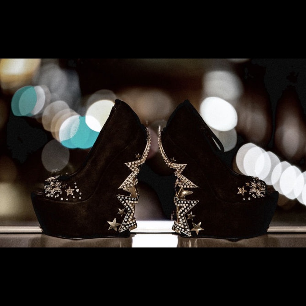 Zigi Black Label Studded Suede Ankle Strap Wedges